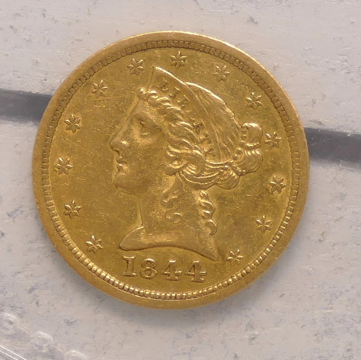 US 1844 HALF EAGLE NEW ORLEANS MINT AU 58 RAW