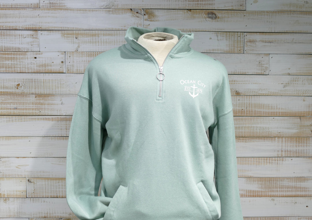 Long Sleeve 1/4 Zip Cadet Collar OC - Anchor Sweatshirt - Light Green (Extra Large)