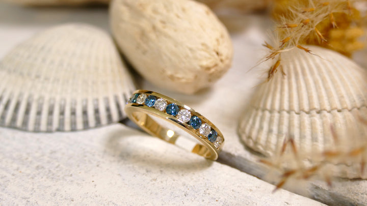 14K Yellow Gold + Natural Diamond .35ct Blue Diamond Ring (Size 7)