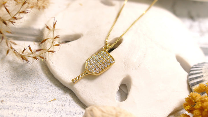 14k Yellow Gold Pickleball Paddle .31ct Diamond Pendant