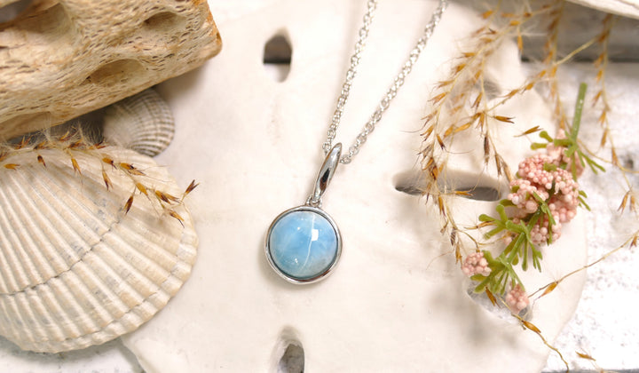 Sterling Silver - Silver Round Larimar Necklace