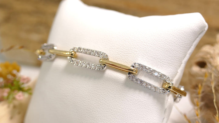 14k Two Tone Pave Paperclip 2.50ct Diamond Bracelet