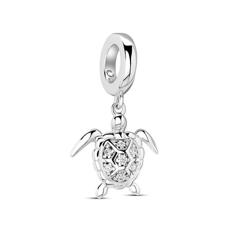 Ocean - Sterling Silver - Cubic Zirconia Turtle Dangle Charm