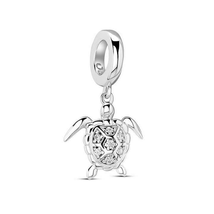 Ocean - Sterling Silver - Cubic Zirconia Turtle Dangle Charm