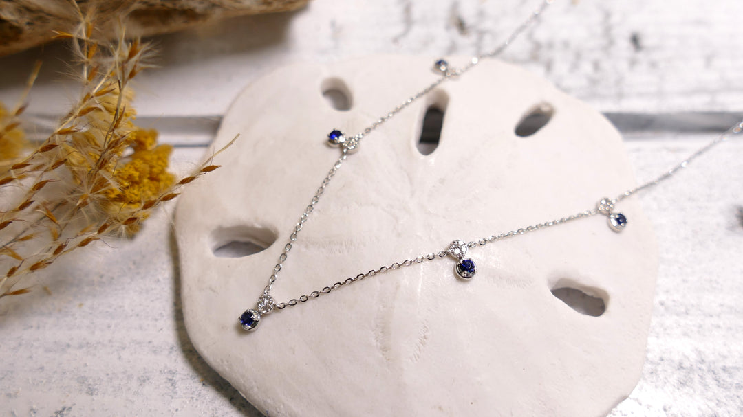 14k White Gold Sapphire 0.11ct Diamond Necklace