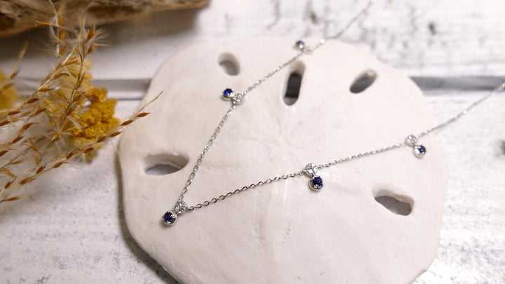 14k White Gold Sapphire 0.11ct Diamond Necklace