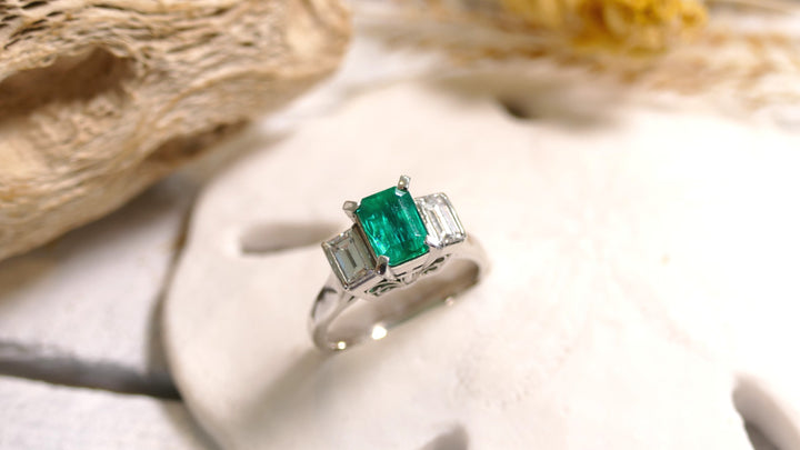 Platinum 0.56ct - Emerald 0.87ct Natural Diamond Emerald Cut Ring (Size 5.5)