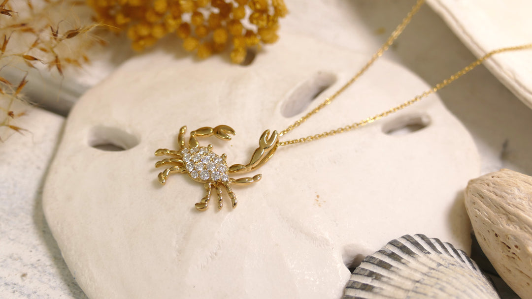 14k Yellow Gold Crab .26ct Diamond Necklace