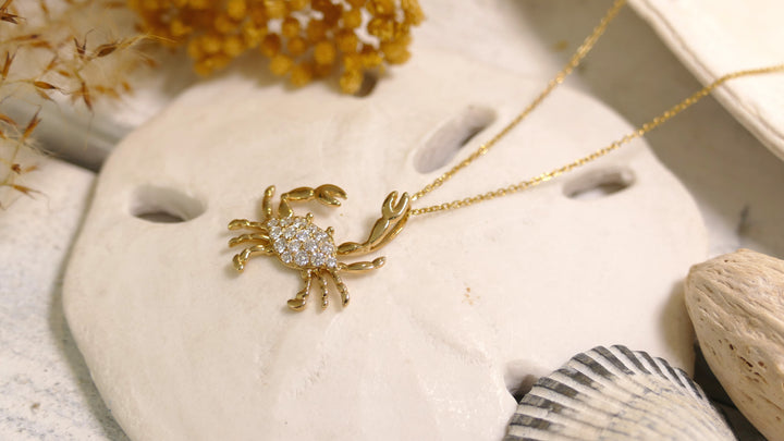14k Yellow Gold Crab .26ct Diamond Necklace
