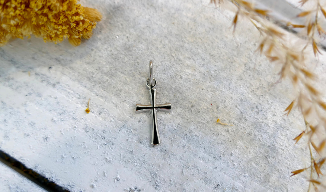 14k White Gold Cross Tiny - Polished Pendant 4mm Bail (Chain not Included)