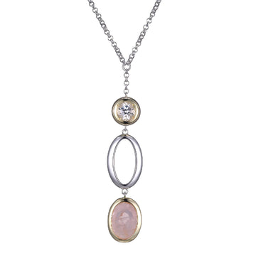 Elle - Sterling Silver - 18K Gold Plated "Mirage" Rose Quartz & White Topaz (16"+3" Rolo Chain) Necklace