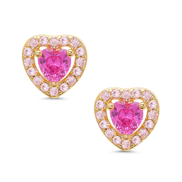 CZ Heart Halo Stud Earrings -