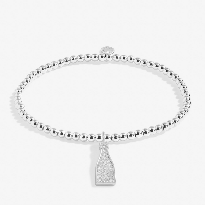 A Little & Co - Brass - Silver Plated - This Calls For Champagne! Cubic Zirconia Stretch Beaded Bracelet 6 7 /8"