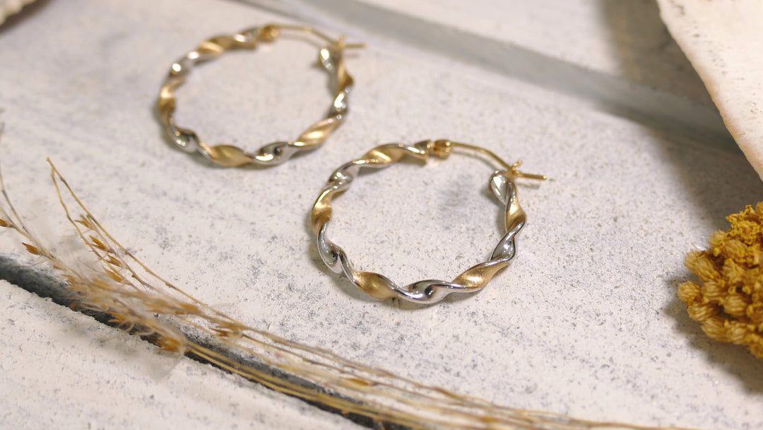 14k Two Tone Twisted Hoop Earrings