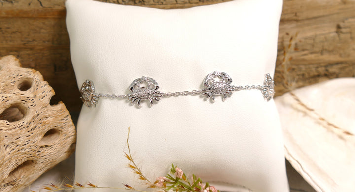 Sterling Silver - Silver White Topaz Crab Chain Bracelet 6.5" + 1