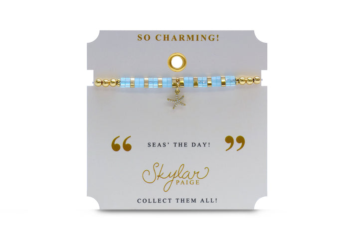 Stia Couture - - Gold "Just Bead It! Starfish" Tila Bead Morse Code Stretch Bracelet