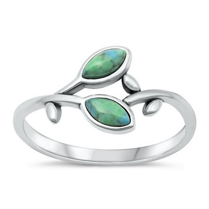 SS Turquoise 2 Leaves Ring 7