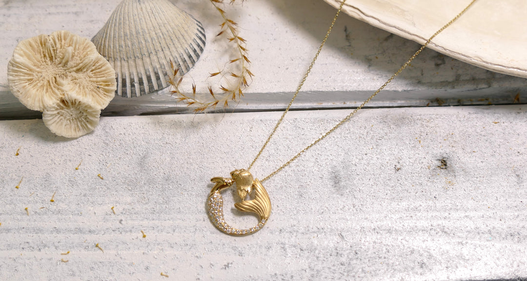 14k Yellow Gold 0.26ct. Natural Diamond Round Mermaid Pendant