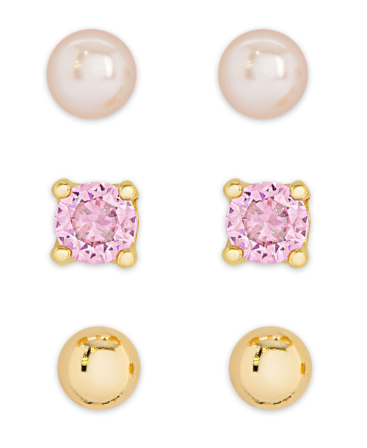 FW PEARL + CZ - STUD SET 18KGP