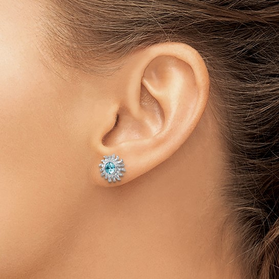 Sterling Silver - Silver Blue Crystal Sun Stud Earrings