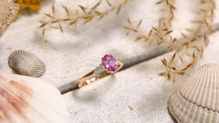 14k Rose Gold Pink Sapphire 0.83ct + 0.18ct Diamonds Oval
