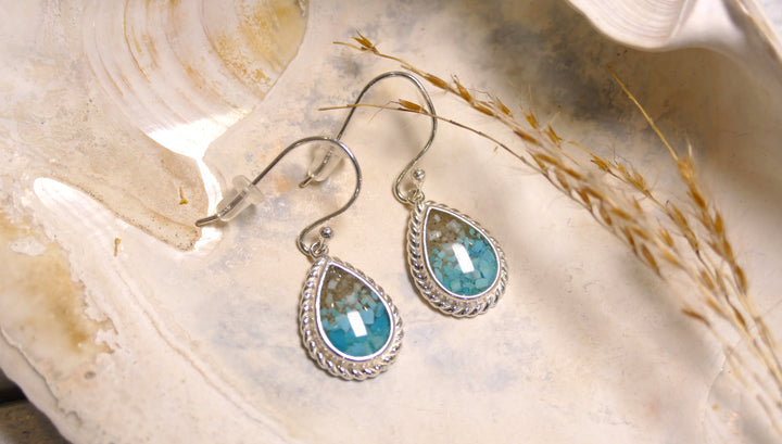 Dune - Sterling Silver - Roped Round Turquoise Gradient Ocean City Beach Sand Lever Back Earrings