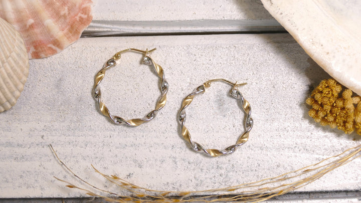 14k Two Tone Twisted Hoop Earrings