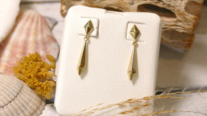 14k Yellow Gold Diamond Cut - Edged Teardrop Drop Earrings