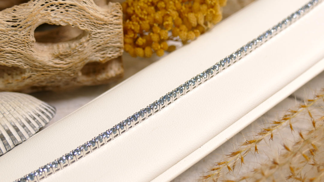14k White Gold Aquamarine Tennis Bracelet