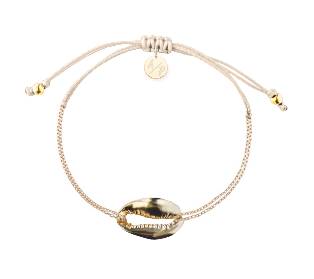 Adriana Pappas - - 14K Gold Filled - Metallic - Ivory Cord - Chain Shell Bracelet - Adjustable