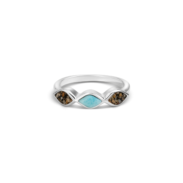 Dune - Sterling Silver - Silver "Tidepoint" Triple Bezel Larimar Ocean City Beach Sand Ring (Size 7)