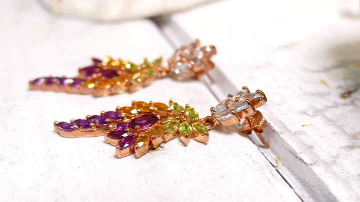 Sterling Silver - Rose Gold Garnet, Topaz, Peridot, Citrine, Amethyst Statement Earrings