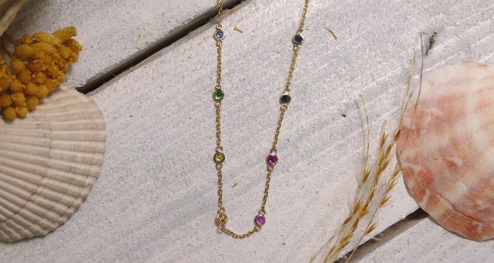 14k Yellow Gold Multicolored Sapphire Necklace