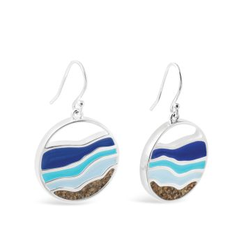 Dune - Sterling Silver - Hues of Blue, Wave Sea Glass Drop Ocean City Beach Sand Earrings