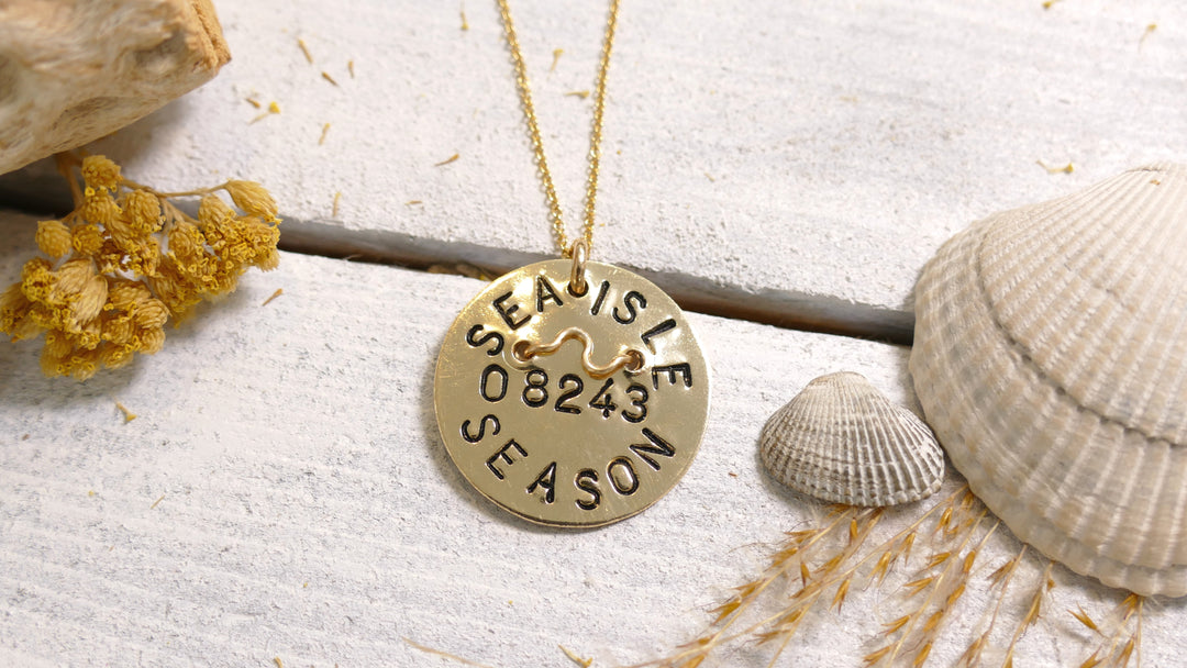 14k gold-filled - Sea Isle Beach Badge Necklace