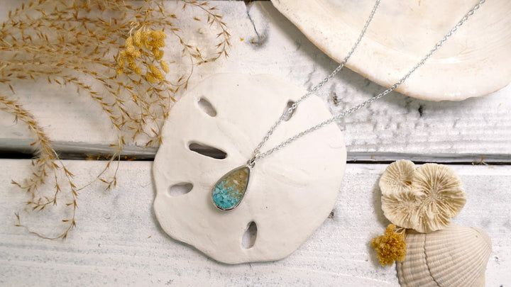 Dune - - Silver Plated Explorer Teardrop Turquoise Gradient Ocean City Beach Sand Necklace