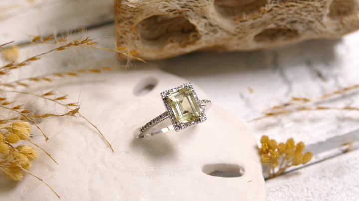 14k White Gold Natural Diamond Square Tourmaline Ring (Size 6.5)