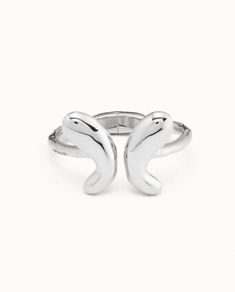 Rigid 18K sterling silver-plated bracelet with an open design and a central butterfly