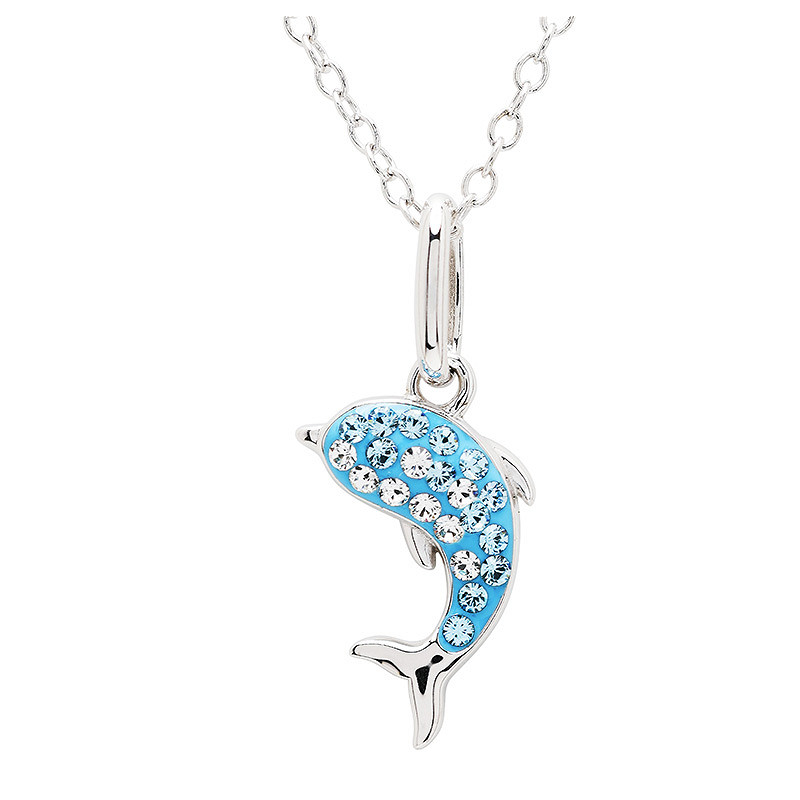 Ocean - Sterling Silver - Silver Aqua - Mini Crystal Dolphin Necklace