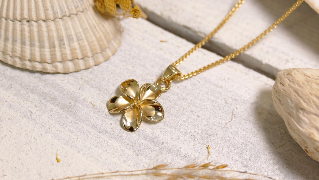 14k - Yellow Gold Plumeria 15mm Flower Pendant