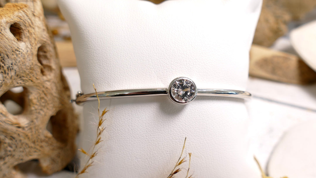 Sterling Silver - Silver Clear Bezel Sapphire Bangle Bracelet