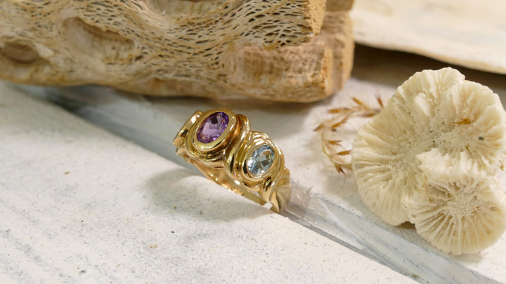 14k Yellow Gold Multicolored 3 Stone Ring (Size 7)