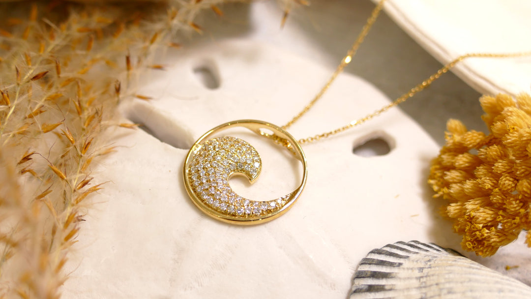 14k Yellow Gold Wave .47ct Diamond Necklace