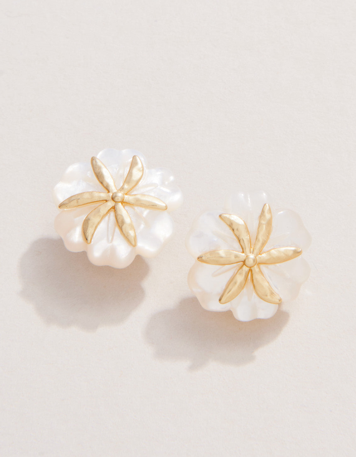 Spartina - - 18K Gold Plated Flower Mother of Pearl Stud Earrings