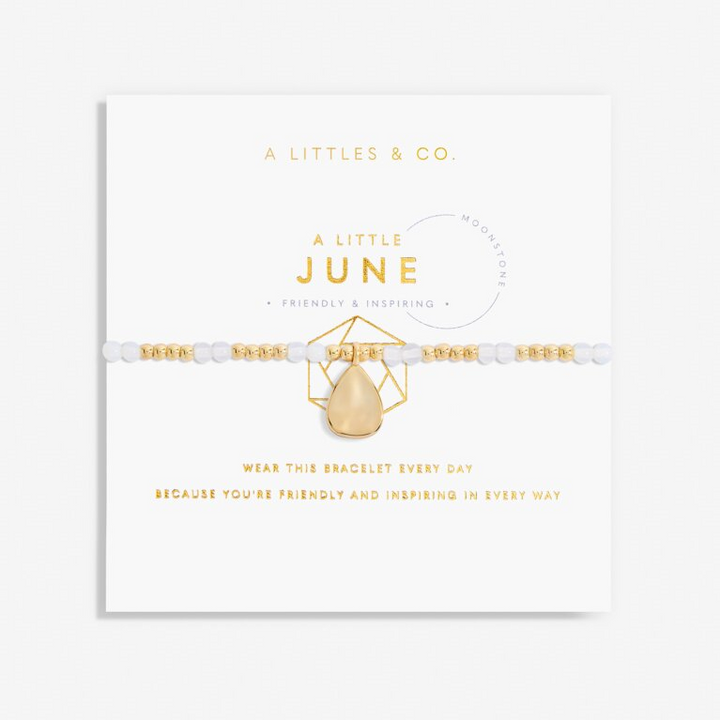 A Little & Co - Brass - Gold - June Birthstone - Moonstone Stretch Beaded Bracelet 6 7/8"