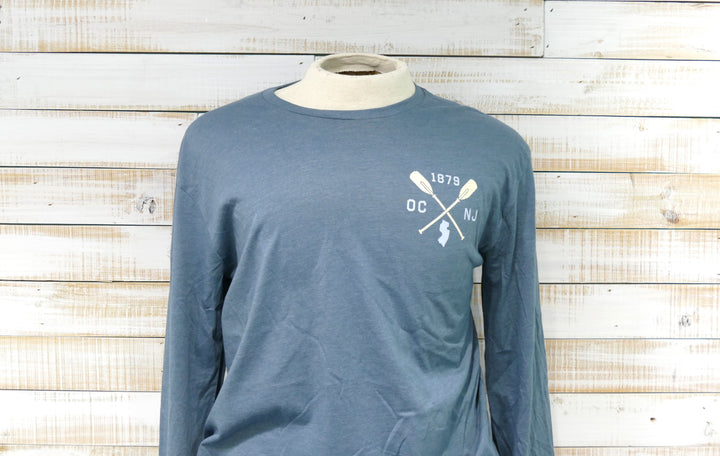 Long Sleeve Crew Neck OCNJ Oars T-Shirt - Indigo Blue