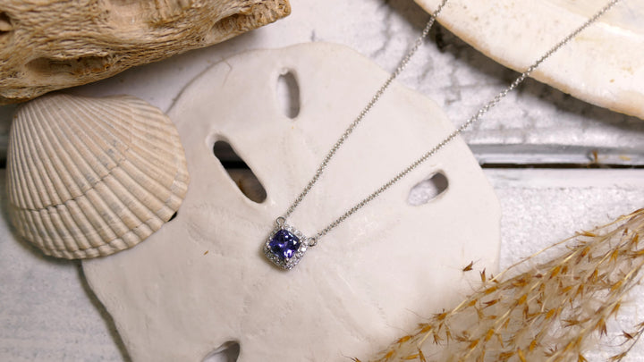 14k White Gold 0.09ct. Tanzanite Square Pendant
