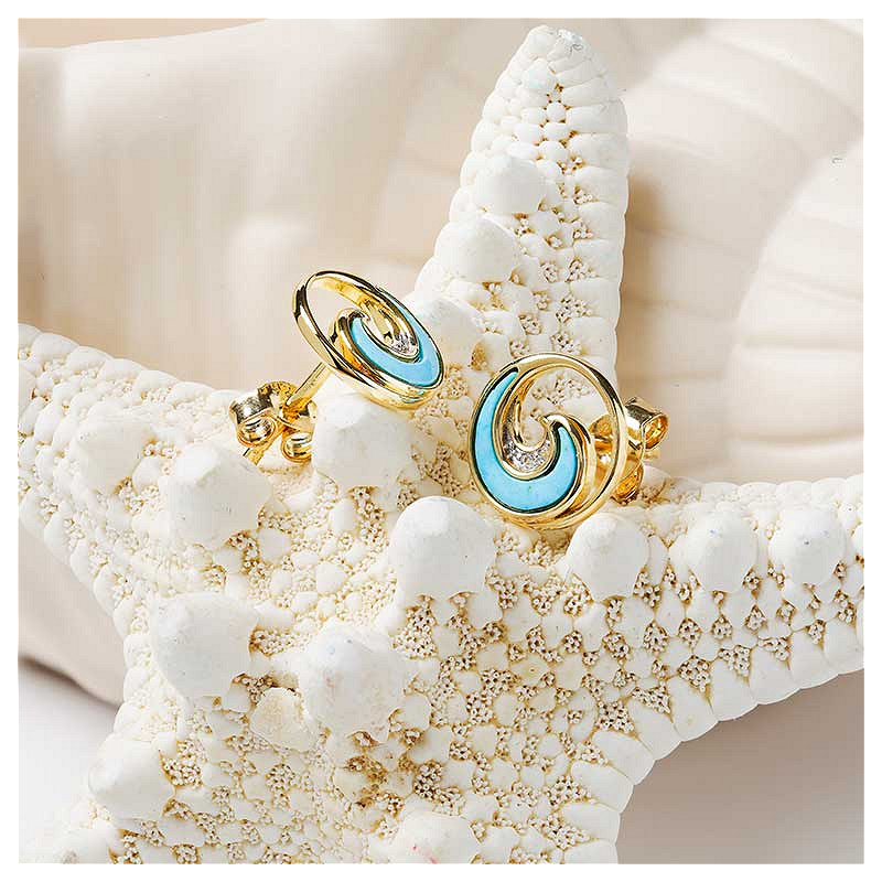 Ocean - Sterling Silver - Gold Vermeil Turquoise Wave Stud Earrings