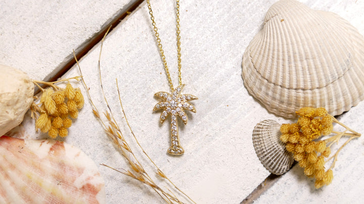 14k Yellow Gold Palm Tree 0.35ct Diamond Necklace