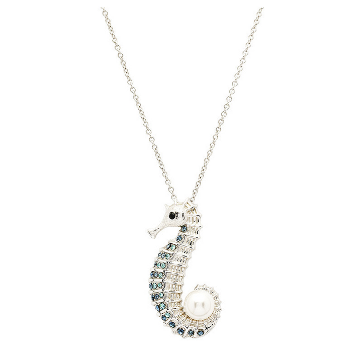 Ocean - Sterling Silver - Pearl & Crystal 18" Sea Horse Necklace